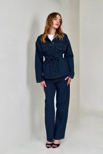 Жіночий джинсовий костюм із поясом Dark Indigo  Костюм Dark Indigo фото